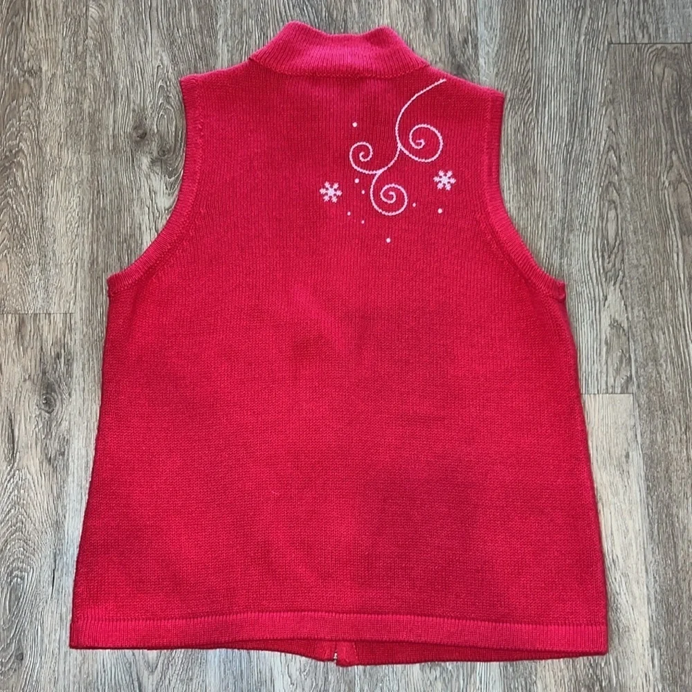 Holiday Christopher & Banks Red Zip Up Snowman / Winter Vest Size Large - Picture 7 of 8